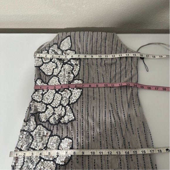 NEW Adrianna‎ Papell [ 4 US ] Floral Beaded Midi Dress in Bridal Silver - Picture 11 of 13